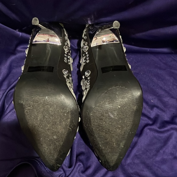 Black suede heels with silver rhinestones - Picture 4 of 4